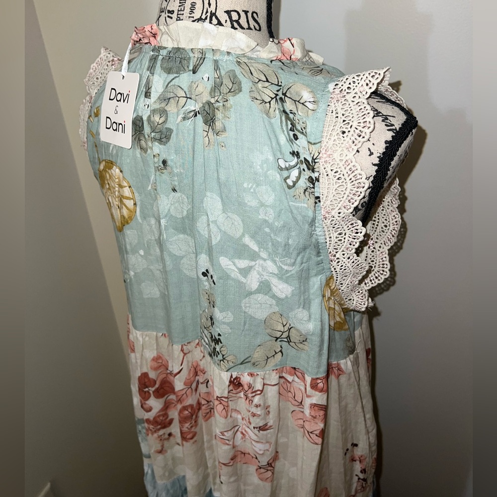 DAVI & DANI Patchwork Petal Floral Tiered Dress/Boho/Cottagecore/NWT Size Small - Picture 8 of 15